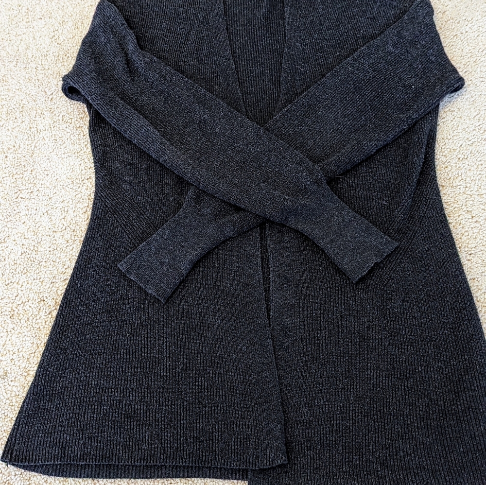 A.new.day women's xs dark grey long cardigan with cross pattern